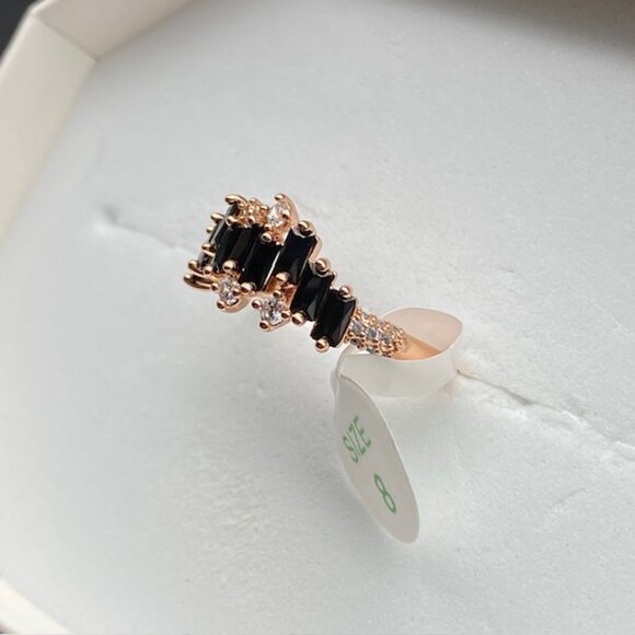 Black Onyx CZ on Rose Gold Plating RBP5768 Ring Size 8 - Picture 3 of 4